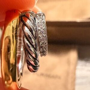 David Yurman Silver and Gold Stax Earrings with Diamonds